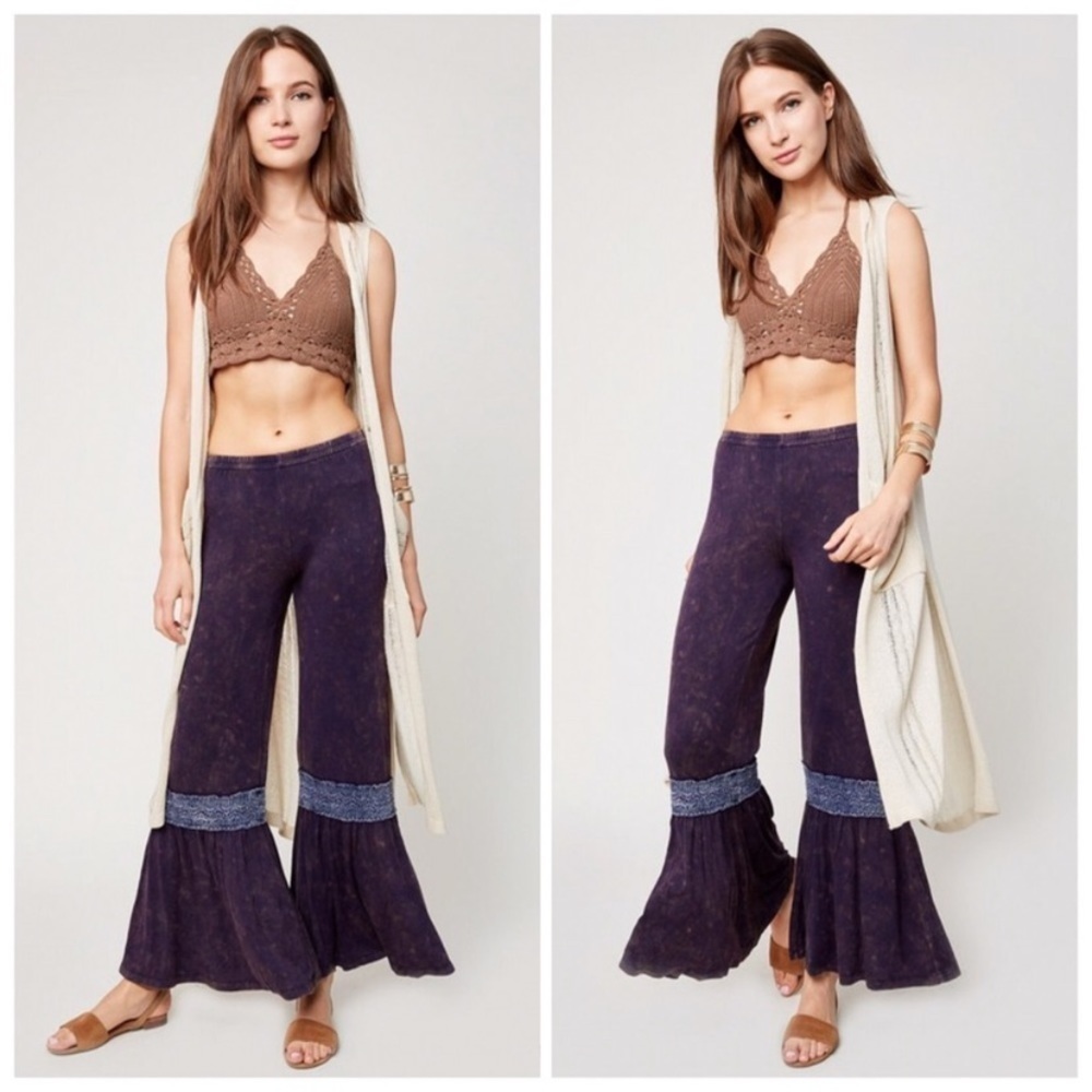 Embroidered Wide Leg Bell Bottoms